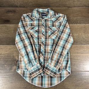 Wrangler Shirt Western Mens Sm plaid Pearl Snap Long Sleeve Cowboy Rodeo